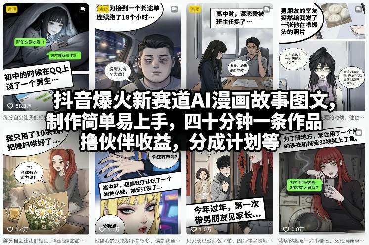 抖音爆火新赛道AI漫画故事图文，制作简单易上手，四十分钟一条作品，撸伙伴收益，分成计划等-创享网