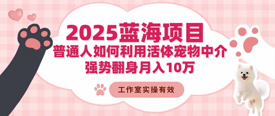 2025蓝海项目：普通人如何利用活体宠物中介，强势翻身月入10万-创享网