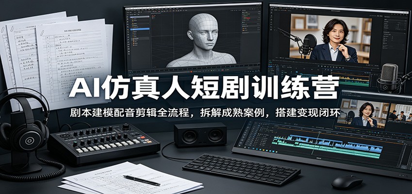 AI仿真人短剧训练营：剧本建模配音剪辑全流程，拆解成熟案例，搭建变现闭环-创享网
