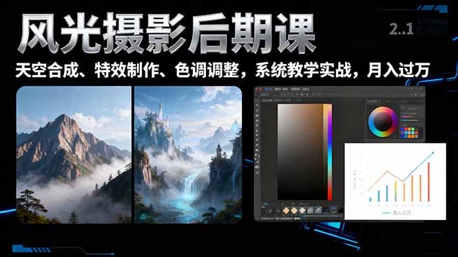风光摄影后期课,一键换天空合成、特效制作、色调调整,月入过万-创享网