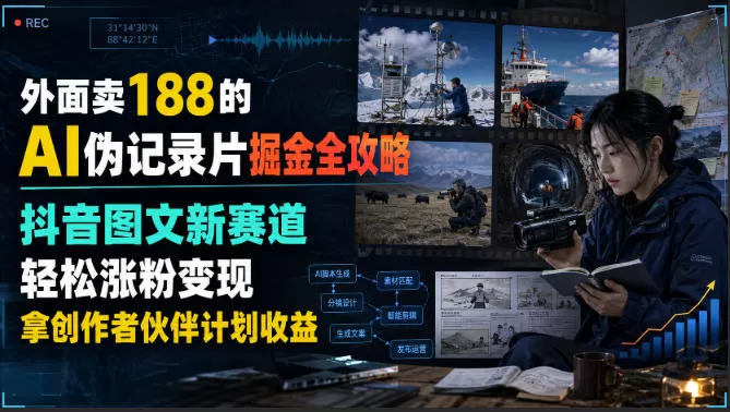 外面卖188的AI伪记录片掘金全攻略，抖音图文新赛道，轻松涨粉变现，拿创作者伙伴计划收益【文档】-创享网