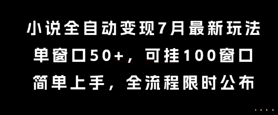 小说全自动变现7月玩法，单窗口50+，可挂100窗口，简单上手，全流程限时公布【揭秘】 - 创享网-创享网