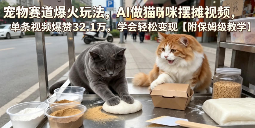宠物赛道爆火玩法，AI做猫咪摆摊视频，单条视频爆赞32.1万，学会轻松变现【附保姆级教学】-创享网