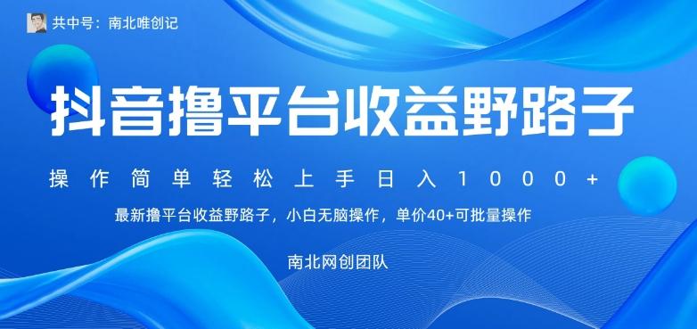 最新撸抖音平台收益野路子，操作简单，单价高，小白可无脑操作可日入1000+ - 创享网-创享网