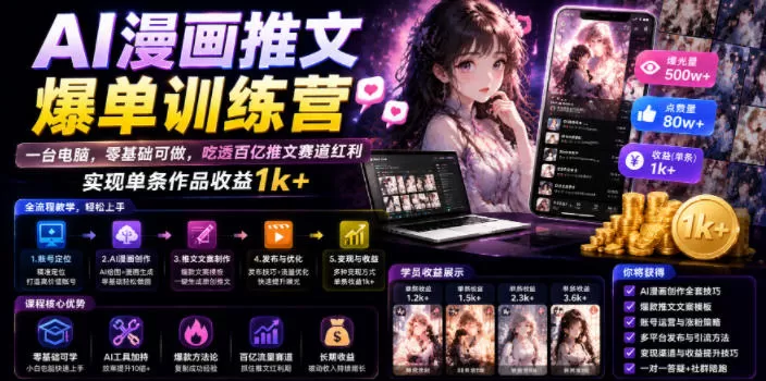 零门槛漫画推文副业！单条作品收益上千，吃透300亿小说赛道红利-创享网