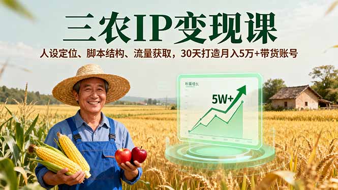三农IP变现课，人设定位、脚本结构、流量获取，30天打造月入5万+带货账号 - 创享网-创享网