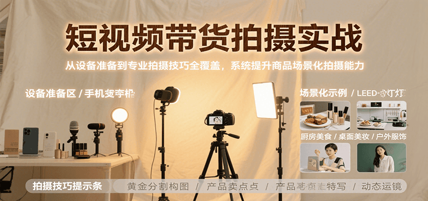 短视频带货拍摄实战，从设备准备到专业拍摄技巧全覆盖，系统提升商品场景化拍摄能力 - 创享网-创享网