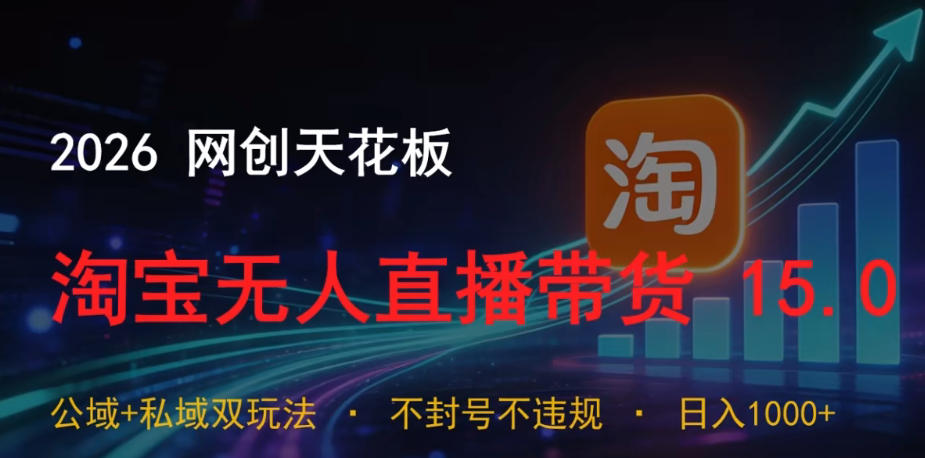 2026网创天花板，淘宝无人直播带货15.0，公域+私域双玩法，日入1k+，不违规不封号【揭秘】 - 创享网-创享网