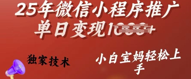 25年微信小程序推广单日变现多张，独家技术，小白宝妈轻松上手【揭秘】 - 创享网-创享网