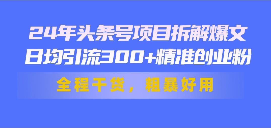 24年头条号项目拆解爆文，日均引流300+精准创业粉，全程干货，粗暴好用 - 创享网-创享网