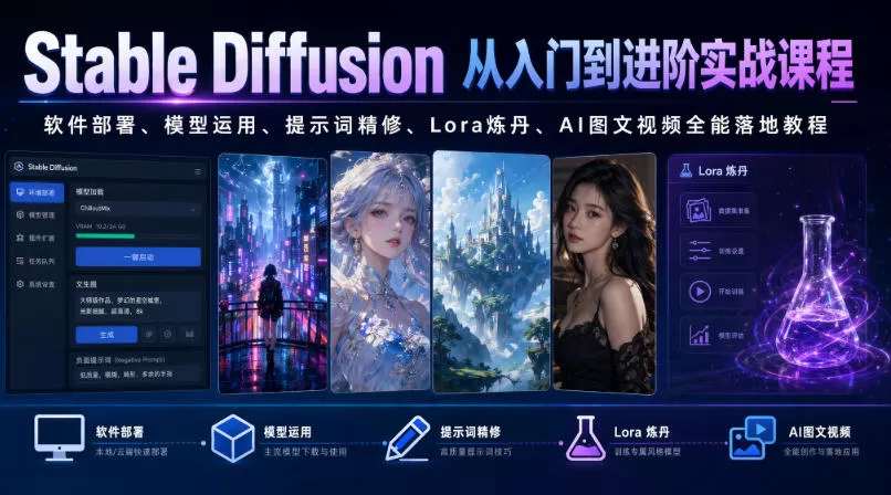 Stable Diffusion从入门到进阶实战课｜部署/提示词/Lora炼丹/图文视频全能落地-创享网