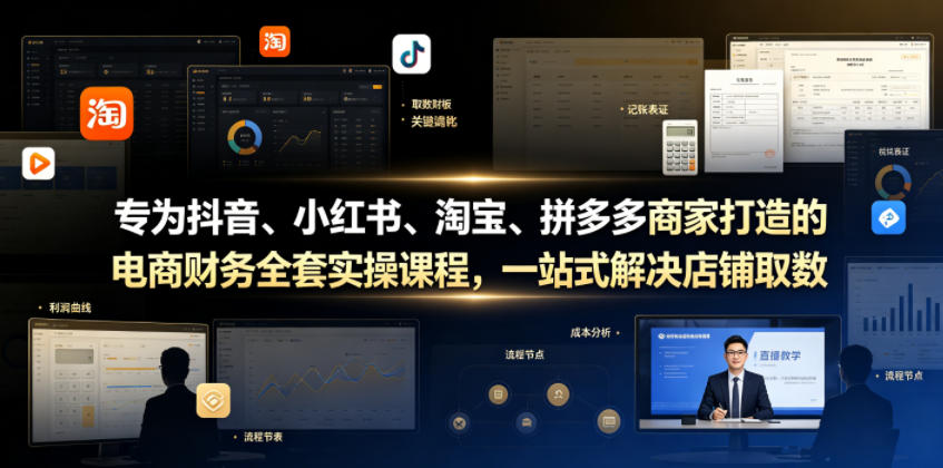 专为抖音、小红书、淘宝、拼多多商家打造的电商财务全套实操课程，一站式解决店铺取数、记账、报税全流程难题 - 创享网-创享网