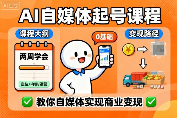 AI自媒体起号课程,0基础小白两周学会,教你自媒体实现商业变现