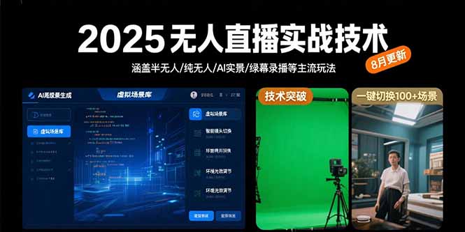 2025无人直播实战技术-8月，涵盖半无人/纯无人/AI实景/绿幕录播等主流玩法 - 创享网-创享网