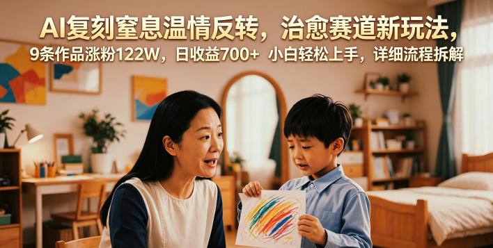 AI复刻窒息温情反转，治愈赛道新玩法，9条作品涨粉122W，日收益700+ 小白轻松上手，详细流程拆解-创享网