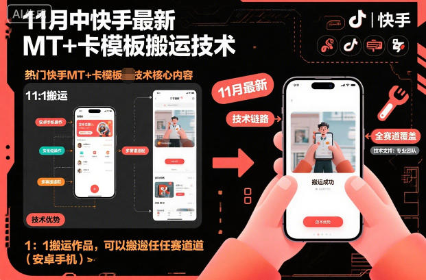 11月中快手最新MT+卡模板搬运技术，1：1搬运作品，可以搬运任何赛道(安卓手机)-创享网