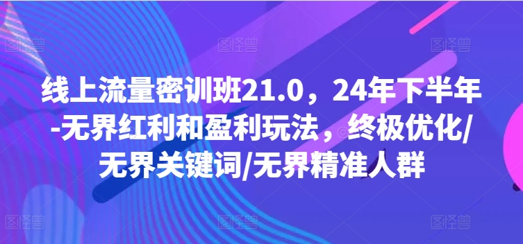 线上流量密训班21.0，24年下半年-无界红利和盈利玩法，终极优化/无界关键词/无界精准人群 - 创享网-创享网
