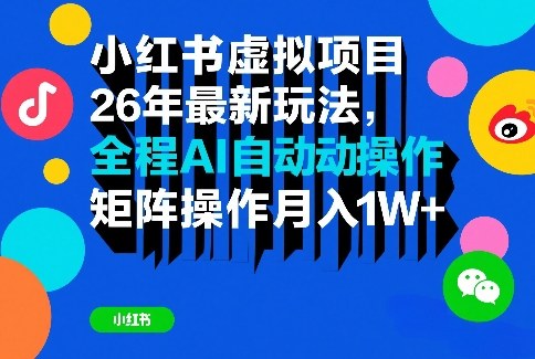 小红书虚拟项目26年最新玩法，全程AI自动操作，矩阵操作月入1W＋【揭秘】 - 创享网-创享网