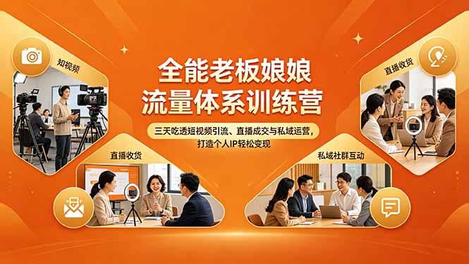 全能老板娘流量体系训练营，三天吃透短视频引流、直播成交与私域运营，打造个人IP轻松变现 - 创享网-创享网