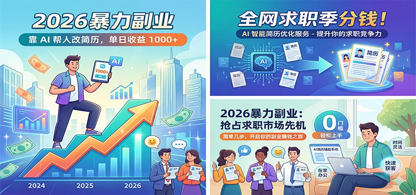2026暴力副业：靠AI帮人改简历，单日收益1000+，全网求职季分钱 - 创享网-创享网