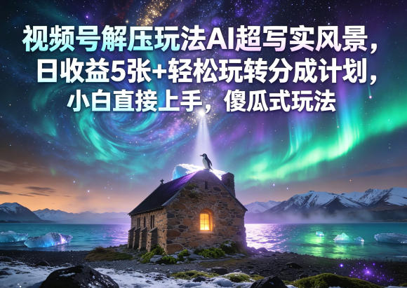 视频号解压玩法AI超写实风景，日收益5张+轻松玩转分成计划，小白直接上手，傻瓜式玩法-创享网