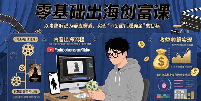 零基础出海创富课：以电影解说为垂直赛道，实现不出国门赚美金的目标 - 创享网-创享网