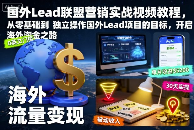 国外Lead联盟营销实战视频教程,从零基础到独立操作国外Lead项目的目标,开启海外淘金之路-创享网