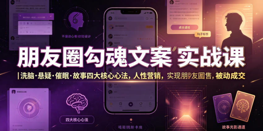 朋友圈勾魂文案实战课｜洗脑·悬疑·催眠·故事四大核心心法，吃透人性营销，实现朋友圈不销而售被动成交 - 创享网-创享网