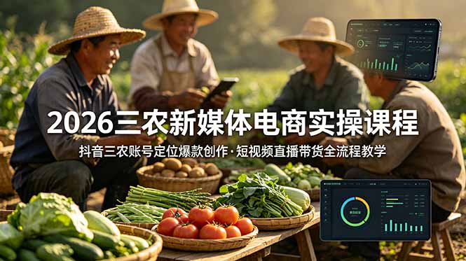 2026三农新媒体电商实操课程：抖音三农账号定位爆款创作，短视频直播带货全流程教学 - 创享网-创享网