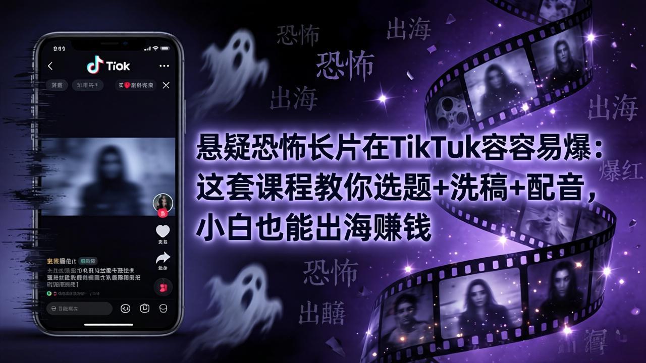 悬疑恐怖长片在TikTok最容易爆：这套课程教你选题+洗稿+配音，小白也能出海赚钱-创享网
