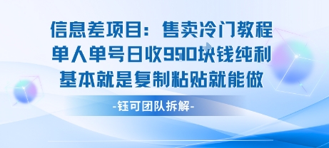 信息差项目：售卖冷门教程单人单号日收9张纯利基本就是复制粘贴就能做 - 创享网-创享网