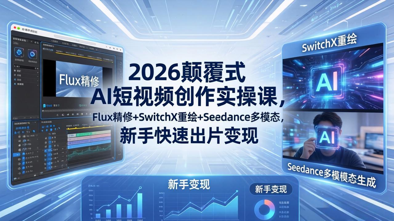 2026颠覆式 AI短视频创作课-5月更新，Flux精修+SwitchX重绘+Seedance多模态，新手快速出片变现 - 创享网-创享网