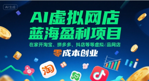 AI虚拟网店蓝海盈利项目，在家开淘宝、拼多多、抖店等虚拟品网店，零成本创业 - 创享网-创享网