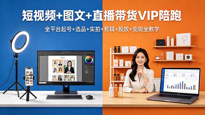 短视频+图文+直播带货VIP陪跑，全平台起号+选品+实拍+剪辑+投放+变现全教学-创享网