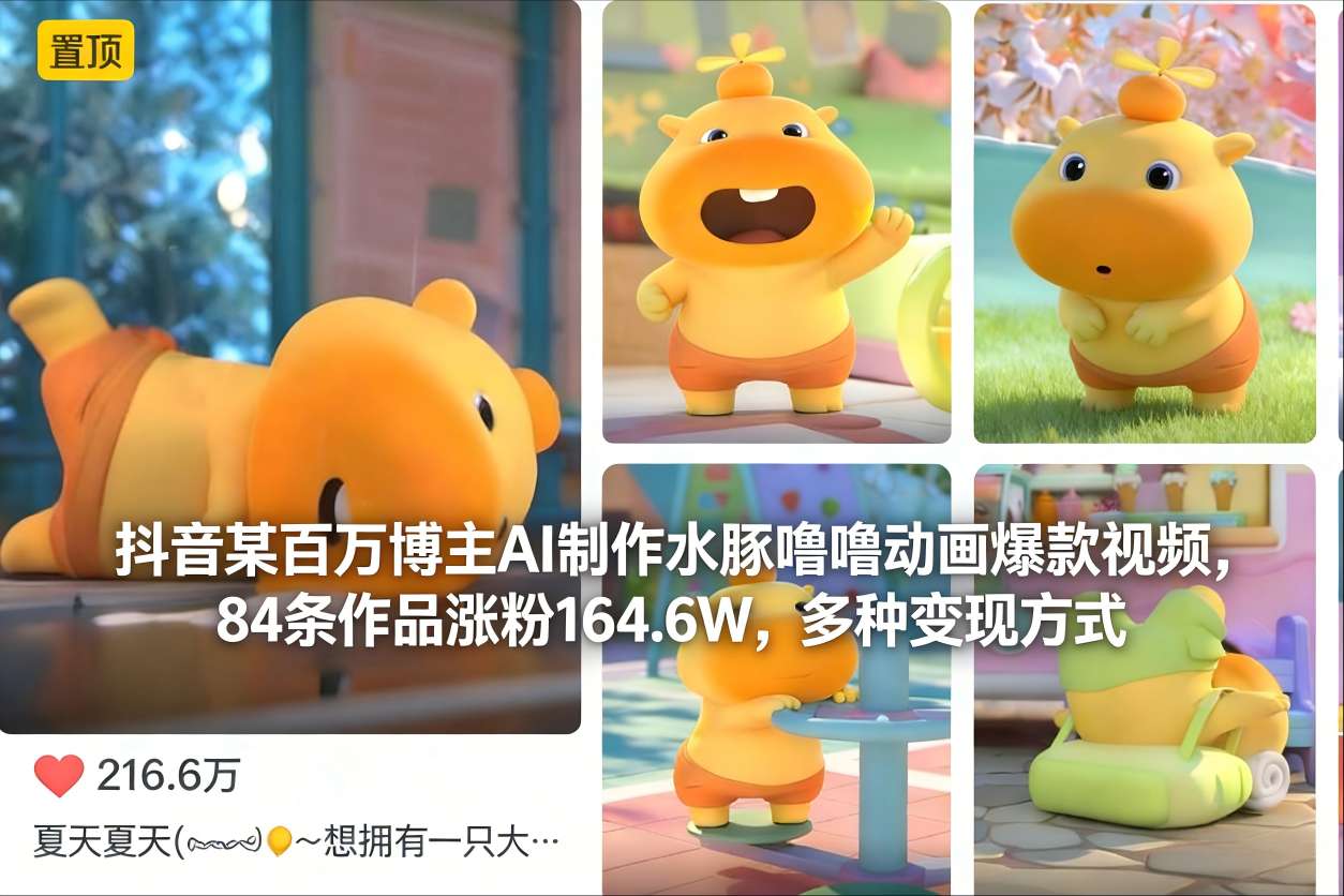抖音某百万博主AI制作水豚噜噜动画爆款视频，84条作品涨粉164.6W，多种变现方式 - 创享网-创享网
