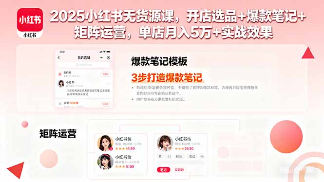 2025小红书无货源课，开店选品+爆款笔记+矩阵运营，单店月入5万+实战效果 - 创享网-创享网