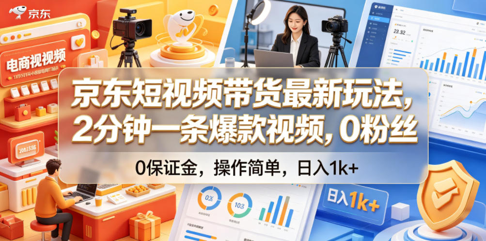 京东短视频带货最新玩法，2分钟一条爆款视频，0粉丝，0保证金，操作简单，日入1k+【揭秘】-创享网