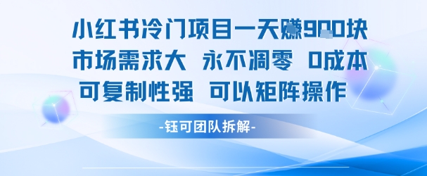 小红书冷门项目一天收益9张，市场需求大，0成本，可复制性强可以矩阵操作 - 创享网-创享网