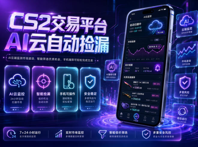 CS2交易平台AI云自动捡漏，多年稳定运行，无需手机，支持任何形式验证，日入300+【揭秘】-创享网